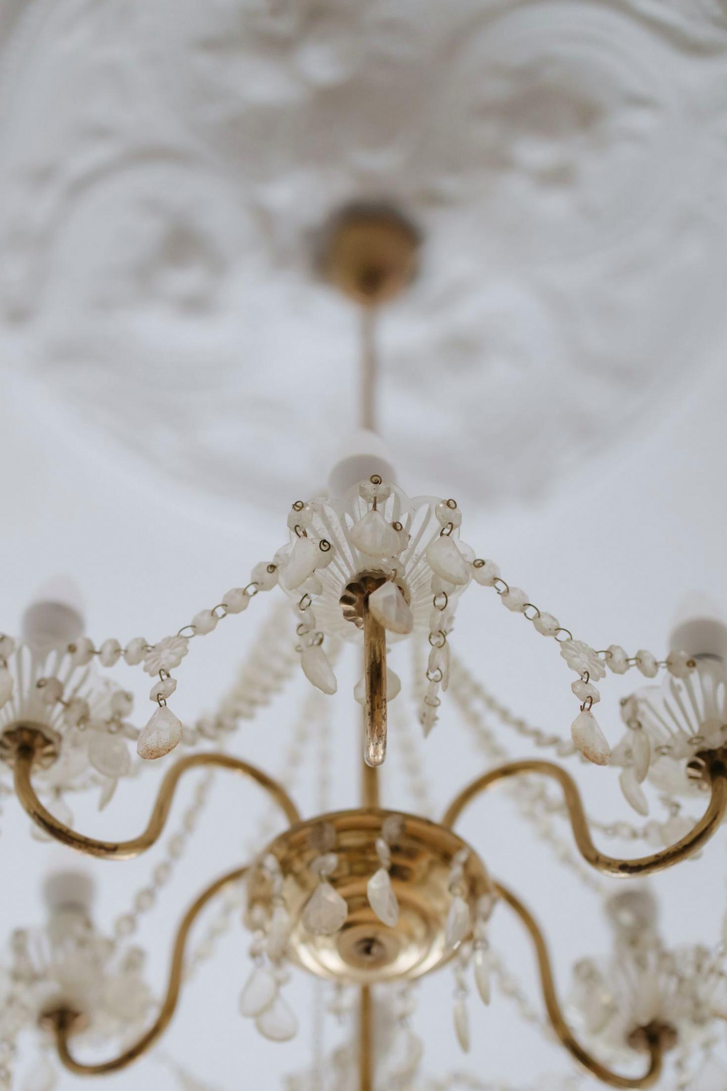 Intricate crystal chandelier detail
